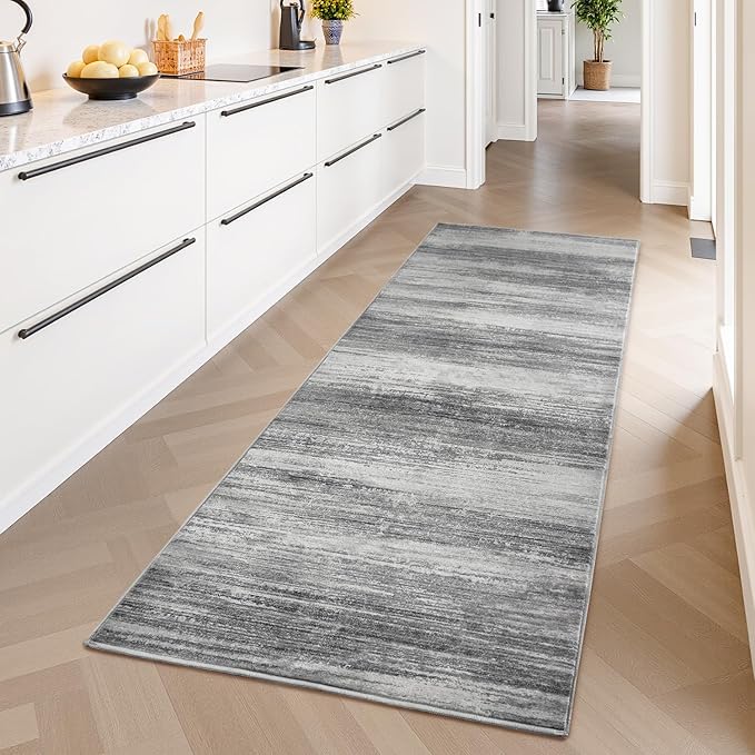PADOOR Modern Abstract Runner Rug - 2x8 Washable Hallway Rugs, Ultra Soft Non-Slip Low Pile Floor Rugs for Hallway Entryway Kitchen Bedroom Bedside Laundry Room Black