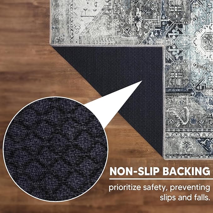 Keen Home Design 2x10 Rug - Machine Washable Runner Rug with Non-Slip Backing, Ideal for Hallway, Entryway, Kitchen, Laundry Room - Vintage, Easy Clean, Durable, Low Pile - (2'6" x 10')
