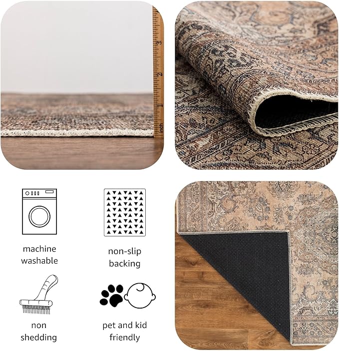 Keen Home Design 2x10 Rug - Machine Washable Runner Rug with Non-Slip Backing, Ideal for Hallway, Entryway, Kitchen, Laundry Room - Vintage, Easy Clean, Durable, Low Pile - (2'6" x 10')