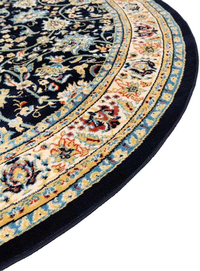 Unique Loom Sialk Hill Collection Area Rug - Washington (3' 3" Round Navy Blue/Cream)