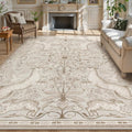 Lahome Boho Animal Washable Rugs for Living Room 8x10, Beige Soft Rugs for Bedroom, Botanical Large Boho Non Slip Dining Room Carpet for Under Table Office Kids Playroom (8x10ft,Beige)