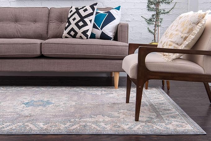 Unique Loom Salzburg Collection Classic Traditional Design Oriental Inspired Border Area Rug (3' 3 x 5' 3 Rectangular, Gray/Beige)
