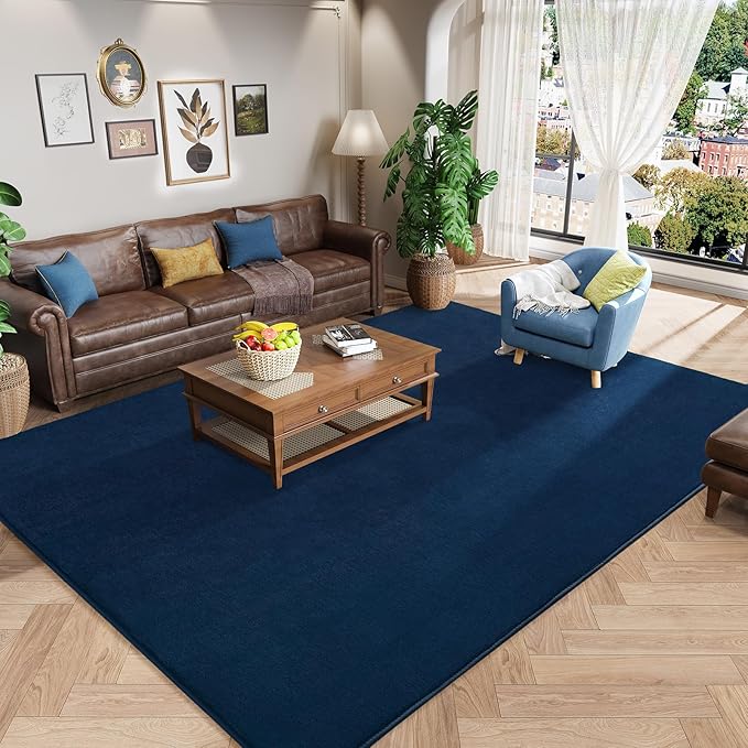 Amearea Large Modern Area Rugs for Bedroom Living Room, 6x9 Feet Navy Blue Thickened Memory Foam Rug, Fluffy Indoor Washable Rugs Non Slip Minimalist Carpet for Boys Girls Dorm Nursery Room Decor