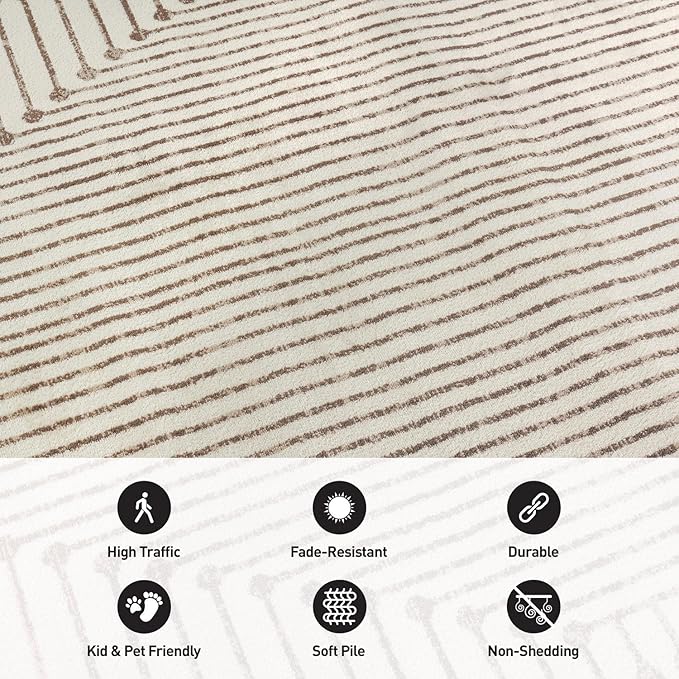 Rugshop Beige and Brown Geometric Area Rug – Soft Abstract Line Pattern Carpet for Living Room, Bedroom, or Office – Contemporary Neutral Decor Accent 2' 3" x 8' Runner Beige