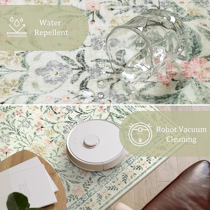 Morebes Washable Runner Rug 2x6,Bathroom Runner Rugs 24 x 72 Non Slip Washable,Vintage Boho Ultra-Thin Indoor Throw Carpet Runner for Hallway Entry Bedroom Laundry Room, Cream/Multi