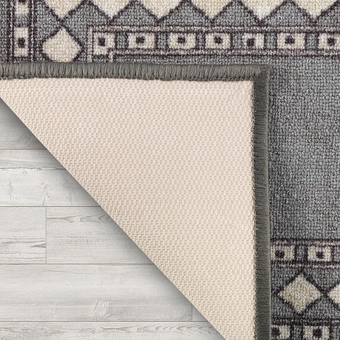 Antep Rugs Alfombras Modern Bordered 2pc Non-Skid (Non-Slip) Low Profile Pile Rubber Backing Indoor Kitchen Runner Rugs (Gray, 2pc Set)