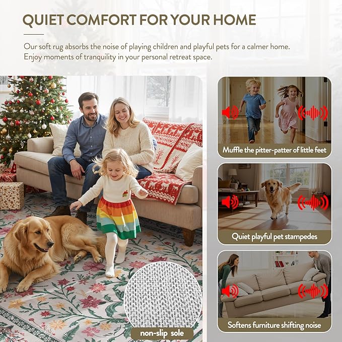 Wonnitar Christmas Runner Rug 2x6, Holiday Decor Christmas Kitchen Bathroom Rug, Washable Red and Green Botanical Xmas Decor Ultra-Thin Holiday Carpet Runner for Hallway Laundry Entryway