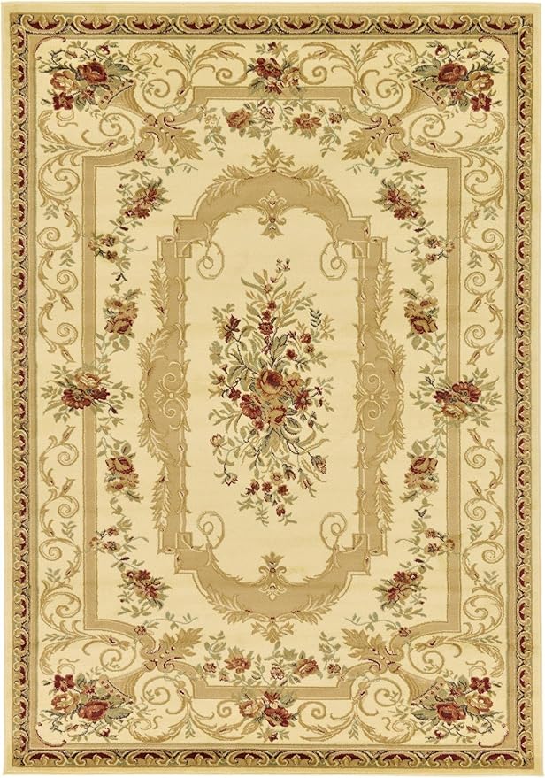 Rugs.com Chateau Collection Rug – 7' x 10' Cream Medium Rug Perfect for Bedrooms, Dining Rooms, Living Rooms