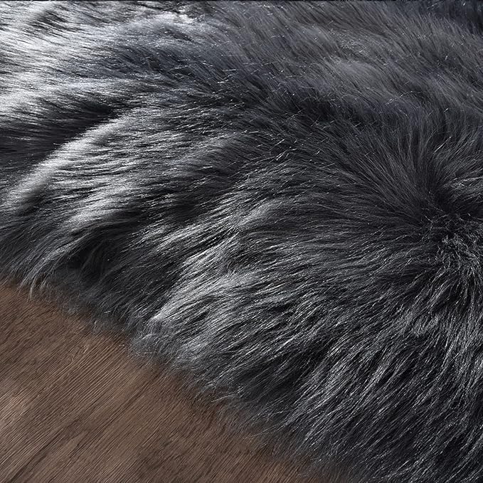Latepis Dark Grey Rugs for Living Room Sofa 5x6.7 Faux Sheepskin Rug for Bedroom Plush Fluffy Rug Room Décor, Furry Rugs, Rectangle