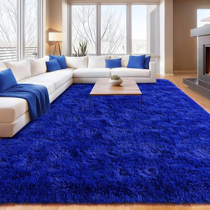 Blue Fluffy Area Rugs for Bedroom, Soft Shaggy Carpets for Living Room, Upgrade Anti-Skid Fuzzy Rugs for Kids' Room, Perfect Decor for Modern Home 5x7 Feet