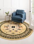 Unique Loom Taftan Collection Border Geometric Tribal Inspired Design Area Rug (8' 0 x 8' 0 Round, Gold/ Gray)