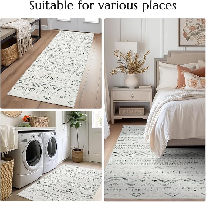 jinchan Boho 3x5 Area Rugs for Entryway - Machine Washable Moroccan Soft Throw Rug Bohemian Diamond Design Non-Slip Carpet for Entrance Living Room Kitchen Bedroom (3‘x5', Charcoal)