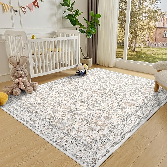 WITSHOCK Living Room Area Rugs 7x9: Soft Non-Slip Backing Washable Rugs Vintage Large Carpet for Bedroom Office Dining Room Kitchen Stain Resistant Home Decor Rug
