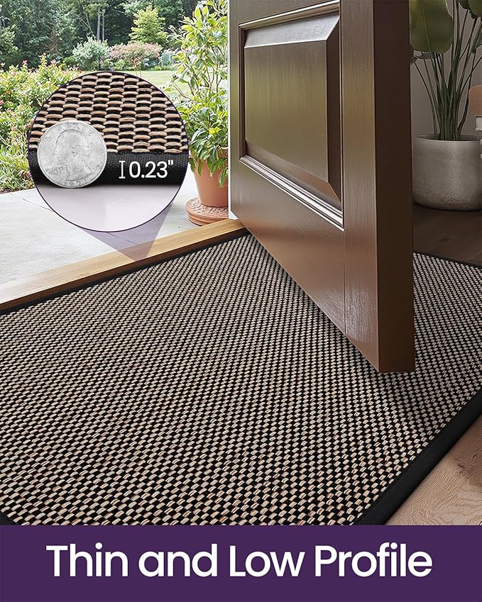 DEXI Ultra Thin Entryway Door Mat 24x36, Non Slip Rubber Backing Inside Entry Mat, Low Profile Easy Clean Dirt Trapper Doormat for Inside Entrance Patio, Black