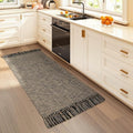 Collive Washable Kitchen Runner Rug, Modern Farmhouse Hand Woven Entryway Rugs Non Slip, Cotton Reversible Bathroom Carpet for Bedroom Hallway Foyer Back Door Decor, Natural/Black 2 x 4.3 ft