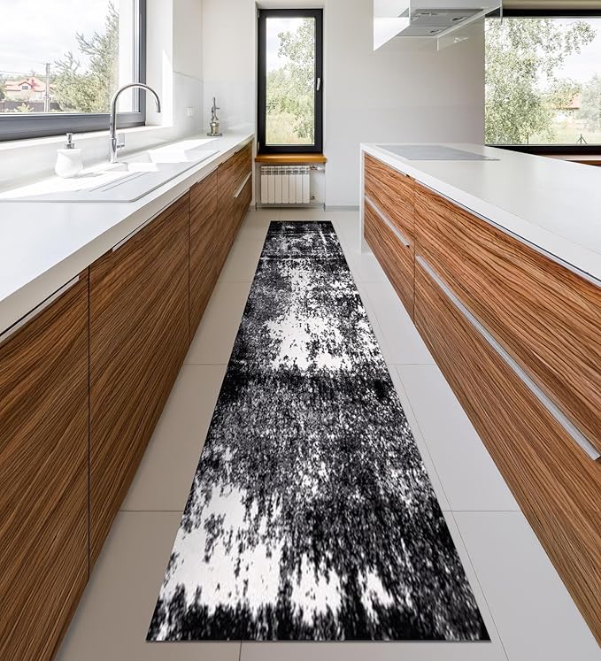 Keen Home Design Area Rugs - 2x18 Non-Shedding, Abstract Rugs for Kitchen, Living Room, Bedroom, Dining Room, Entryway - Size: 2'8" x 18', Abstract Black