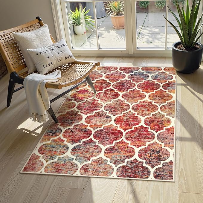 Lahome Moroccan 3x5 Rug for Bedroom, Washable Area Rugs Non-Slip Throw Entryway Rug Small Kitchen Mat Modern Colorful Christmas Carpet Rugs for Living Room Office Bathroom (3'x5', California Sunset)