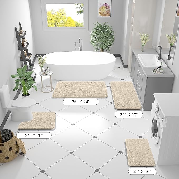 OLANLY Bathroom Rugs 36x24, Extra Soft Absorbent Chenille Bath Rugs, Rubber Backing Quick Dry, Machine Washable Bath Mats for Bathroom Floor, Tub and Shower, Home Decor Accessories, Sand