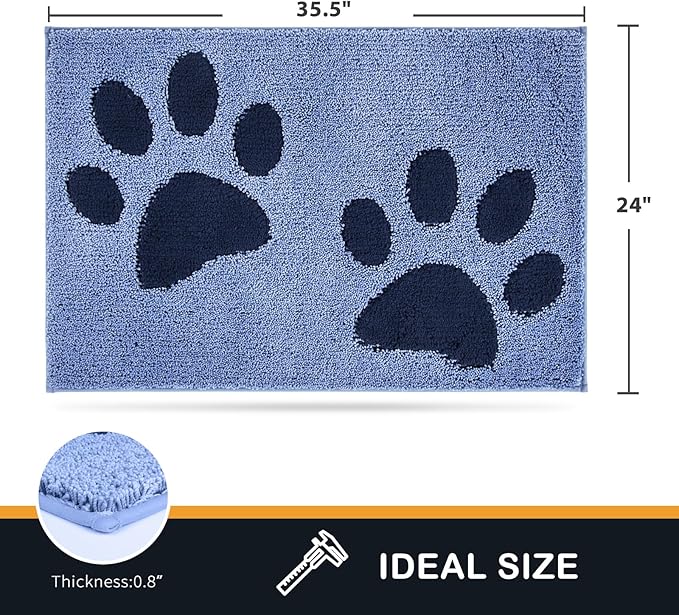 PURRUGS Dirt Trapping Door mat 24" x 35.5", Non-Skid/Slip Machine Washable Microfiber Entryway Rug, Dog Door Mat, Super Absorbent Welcome Mat for Muddy Wet Shoes and Paws, Light Blue