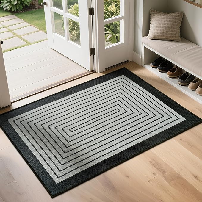 Front Door Mat 31''x47'', Absorbent Muddy Dirt Resist Washable Non Slip Low-Profile Indoor Doormat, Easy Clean Welcome Entryway Door Mats, Grey