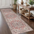 KOZYFLY Runners for Hallways 2x8 Ft Washable Kitchen Runner Rug Boho Entry Rug for Hallways Indoor Printed Faux Wool Long Floor Carpet for Entryway Bedroom Kitchen Hallway, Terracotta/Beige