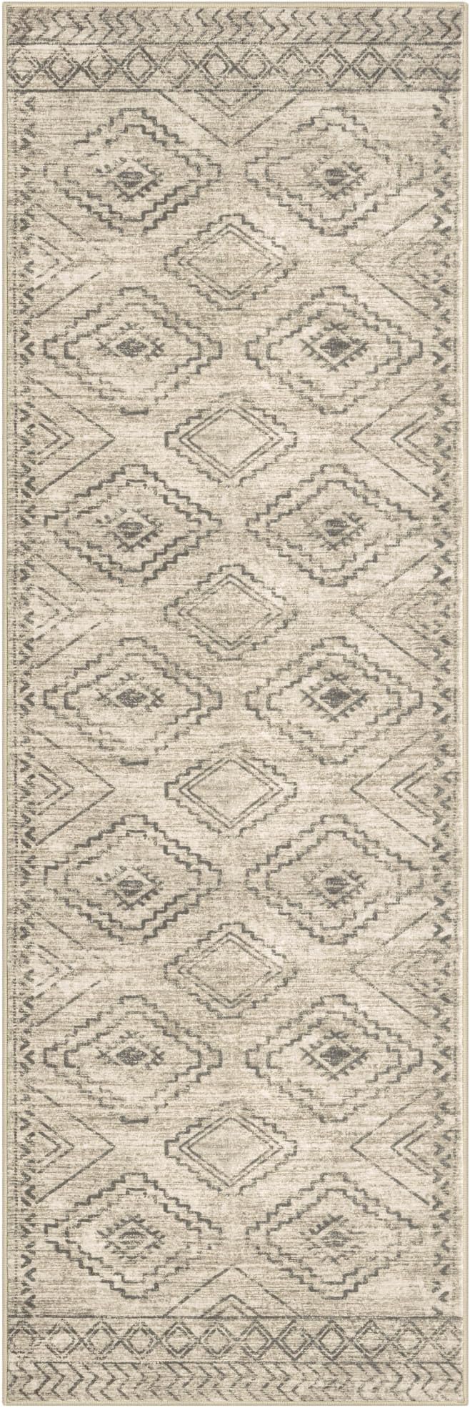 KILOCOCO Kitchen Runner Rug 2x6 Washable Runner Rug Soft Runners for Hallways Non Slip Printed Distressed Laundry Room Rugs, Low-Pile Runners for Entryway Bedroom Living Room, Beige/Gray/Green