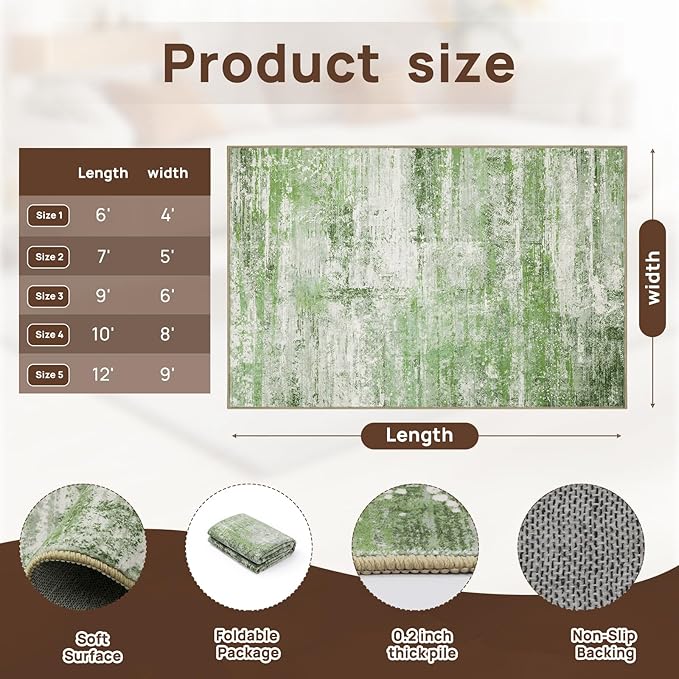 Abstract 5x8 Area Rug for Living Room Dining Room Home Office Bedroom Sage Green