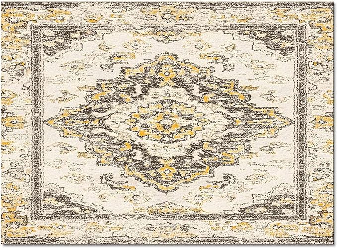 Bohemian Pattern Rectangular Area Rugs for Living Room Bedroom 5 x 8 ft Brown & Yellow Abstract Non-Shedding Soft Low Pile Rug Non Slip Washable Rug for Nursery Entryway Playroom