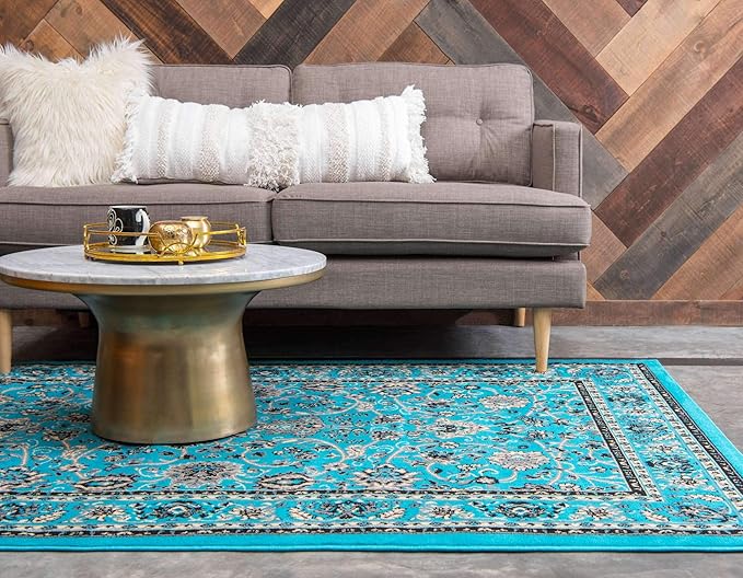 Unique Loom Sialk Hill Collection Area Rug - Washington (9' x 12' Rectangle Turquoise/Black)