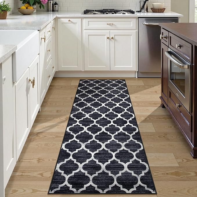 Lahome Moroccan Runner Rug 2'x6' Non Slip Black and White Hallway Runner Rug, Washable Small Kitchen Area Rug Laundry Room Carpet for Entryway Bedroom Bathroom (2' x 6', Black)