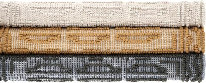 Dash and Albert Campbell Iron Handwoven Wool Rug, Runner-2.5 X 8 Feet, Neutral/Grey Geometric Pattern - Premium Luxury Hotel Quality Soft Breathable Hypoallergenic Machine Washable Easy Care All