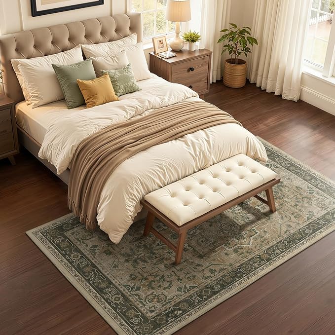 Medallione 6x8 Area Rugs for Living Room, Low Pile Thin Washable Non Slip Rugs for Bedroom Dining Room, Vintage Distressed Carpet for Home Office Guest Room, Multi Brown/Olive Accents
