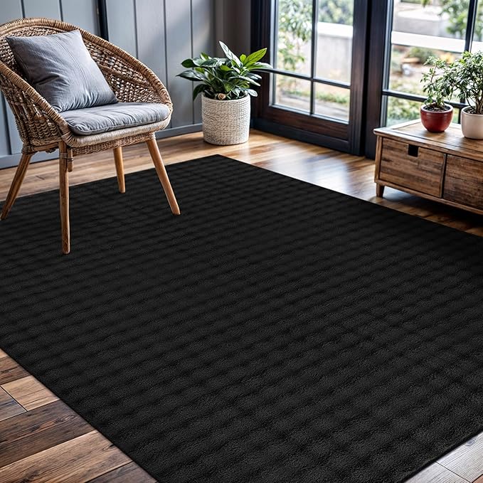 CAMILSON Modern Black Non Slip Rug 3x5 Ultra Soft High Pile Area Rugs Non Skid Rubber Backing Durable & Easy to Clean Carpet for Living Room Bedroom Kids Room Indoor Use (3 x 5 Black)