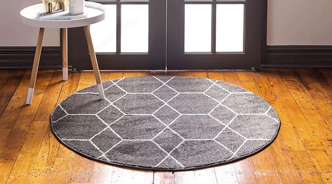 Unique Loom Trellis Frieze Collection Area Rug - Geometric (6' Round, Dark Gray/ Ivory)
