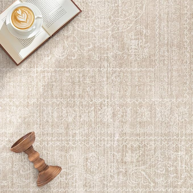 10x12 Area Rug Living Room: Washable Large Vintage Beige Rugs Neutral Non-Slip Soft Stain Resistant Indoor Carpet for Bedroom Nursery Dining Room Under Table Bed Home House Office Playroom