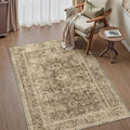3x4 Washable Area Rug for Entryway Brown Vintage Non-Slip Low Pile Distressed Rustic Carpet Lightweight Vacuumable Door Mat Soft Small Door Mat Small Throw Rug for Entrance