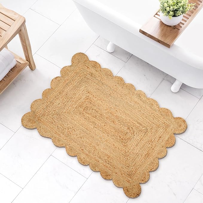 Savi Home Hand Woven Area Rug Braided Jute Scalloped Border, Decor Collection Classic Quality Made for Living Room, Kitchen, 2x3' - Natural
