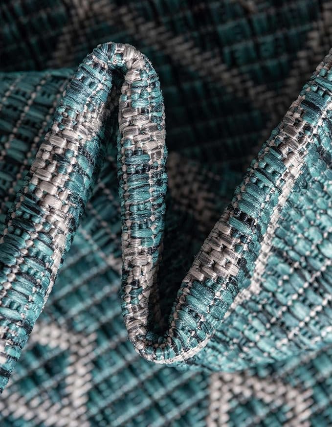 Unique Loom Outdoor Trellis Collection Area Rug - Tribal Trellis (10' Square Teal/Ivory)