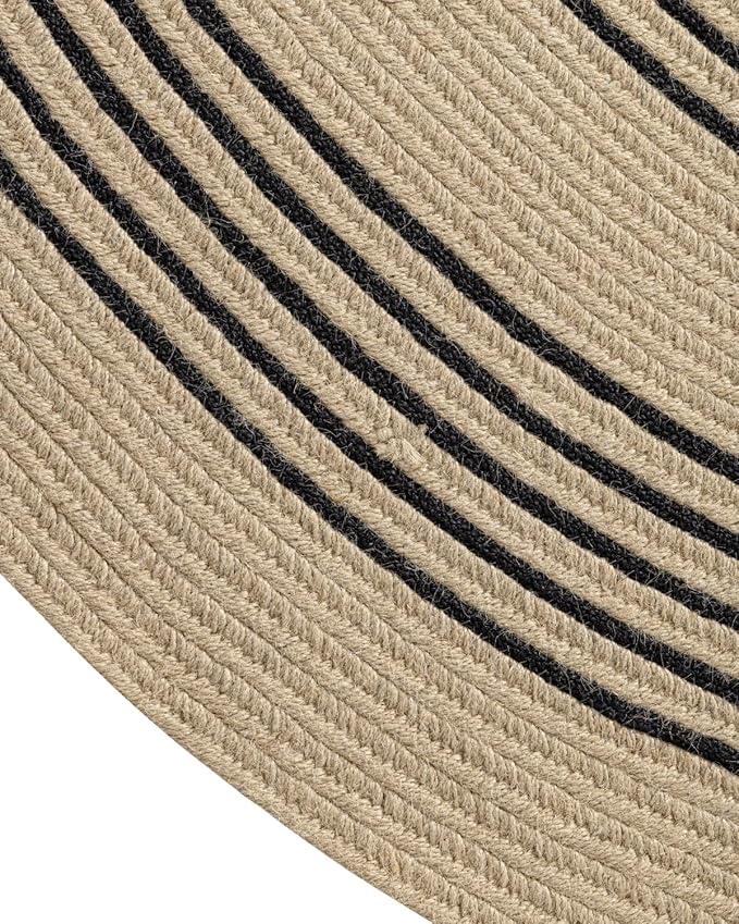 DEXI Round Jute Rug Natural Fiber 5x5, Braided Woven Area Rugs No Shed, Soft Neutral Rustic Carpet Mat for Indoor Outdoor Patio Dining Living Room Bedroom Farmhouse, 5ft, Beige/Black