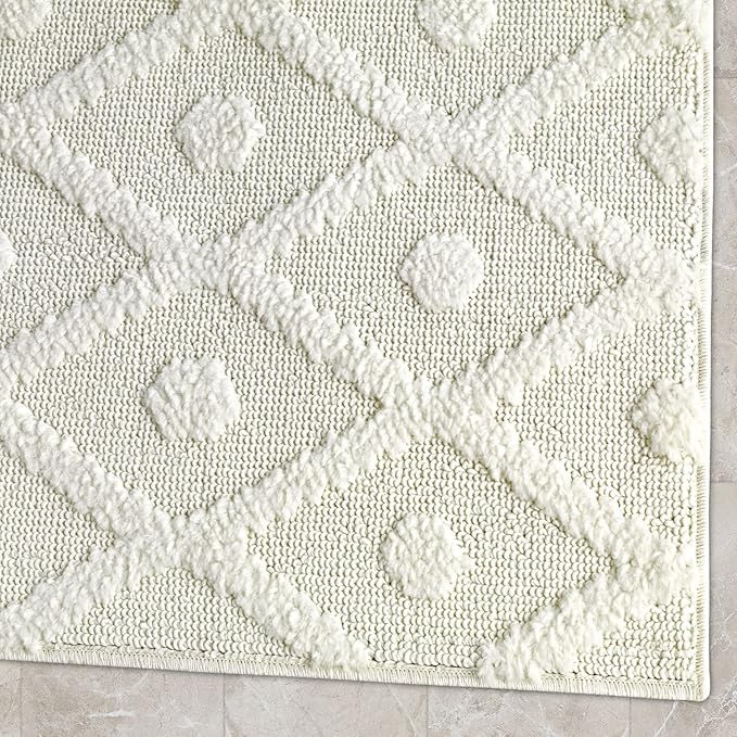 Antep Rugs Palafito 2x5 Geometric Shag Diamond High-Low Pile Textured Indoor Area Rug (White, 2' x 5')