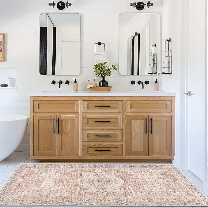 ReaLife Rugs Machine Washable Area Rug - Living Room Bedroom Bathroom Kitchen Entryway Office - Padded Low Pile Stain Resistant Premium - Boho Farmhouse Vintage - Lyle - Gray Ivory Blush 2'6" x 8'