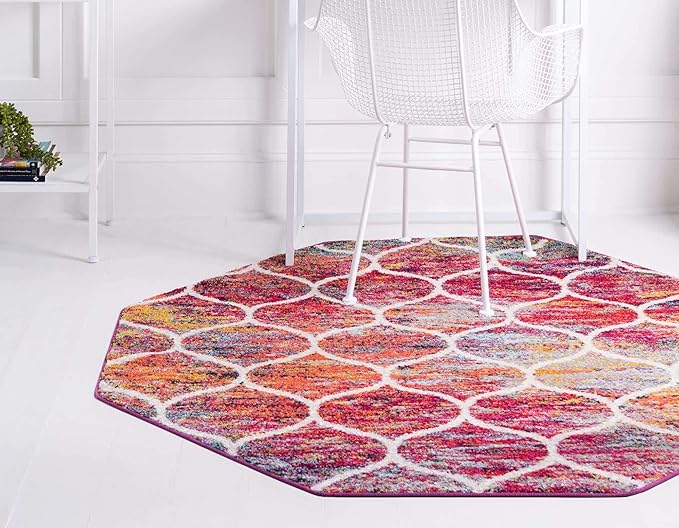 Rugs.com Lattice Frieze Collection Rug – 4' Octagon Multi Medium Rug Perfect for Living Rooms, Kitchens, Entryways