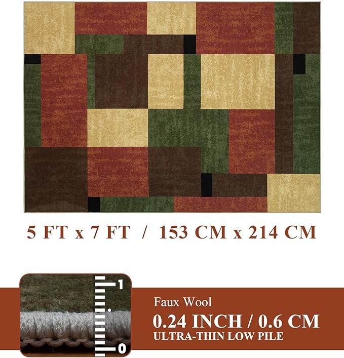 YIHOUSE Red and Green Rug 5x7, Burgundy Farmhouse Vintage Rugs Washable for Living Room,Burnt Orange Area Rug Non Slip,Geometric Boho Area Rug for Kitchen,Dining Room,Bedroom