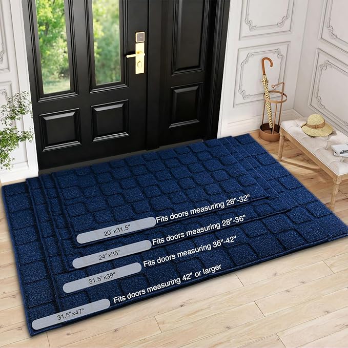 Front Door Mat Outside Entrance, Outdoor Indoor Door Mats for Entryway, Entrance, Entry, Patio, Waterproof Non Slip Doormat, Low-Profile, 31.5" × 39“, Navy Blue