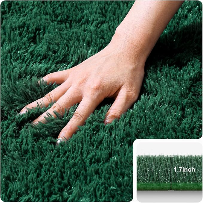 6x9 Dark Green Rugs for Living Room Bedroom, Fluffy Large Area Rug Soft Shag Non-Slip Carpet for Kids Boys and Girls Room Dorm Home Decor (6ft x 9ft)