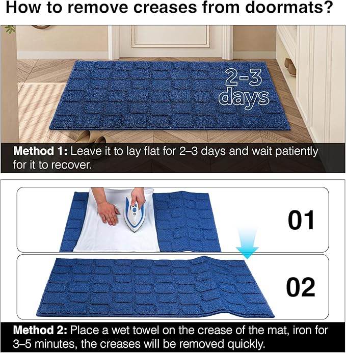 Front Door Mat Outside Entrance, Outdoor Indoor Door Mats for Entryway, Entrance, Entry, Patio, Waterproof Non Slip Doormat, Low-Profile, 24" × 35“, Navy Blue