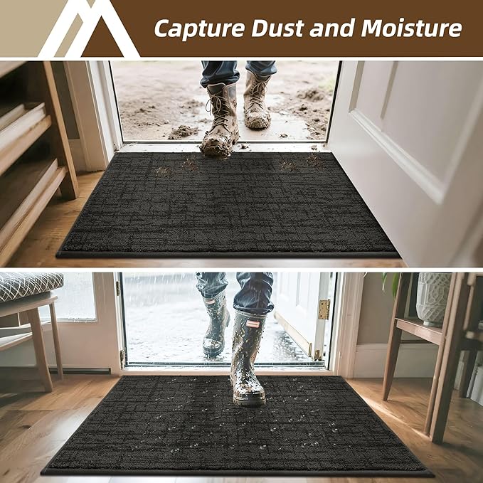 COSY HOMEER-Dirt-Trapper-Door-Mat 32"x48" Non-Slip Entryway Rugs Washable Welcome Mat Absorbent Entrance Mats Low Pile Dog Door Mats for Front Back Doomats and Wet Shoes,Dark Grey