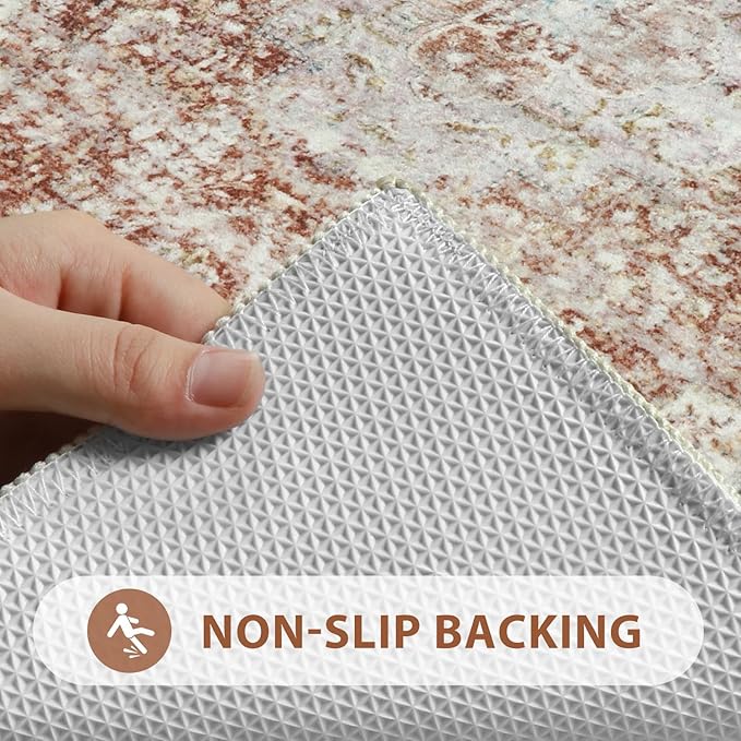 Uphome Orange Bathroom Rugs, Distressed Farmhouse Boho Bath Mat, Non Slip Washable Soft Velvet Bath Mats for Bathroom Floor, Vintage Traditonal Bath Runner for Bathtub Sink Shower, 18x47 inch