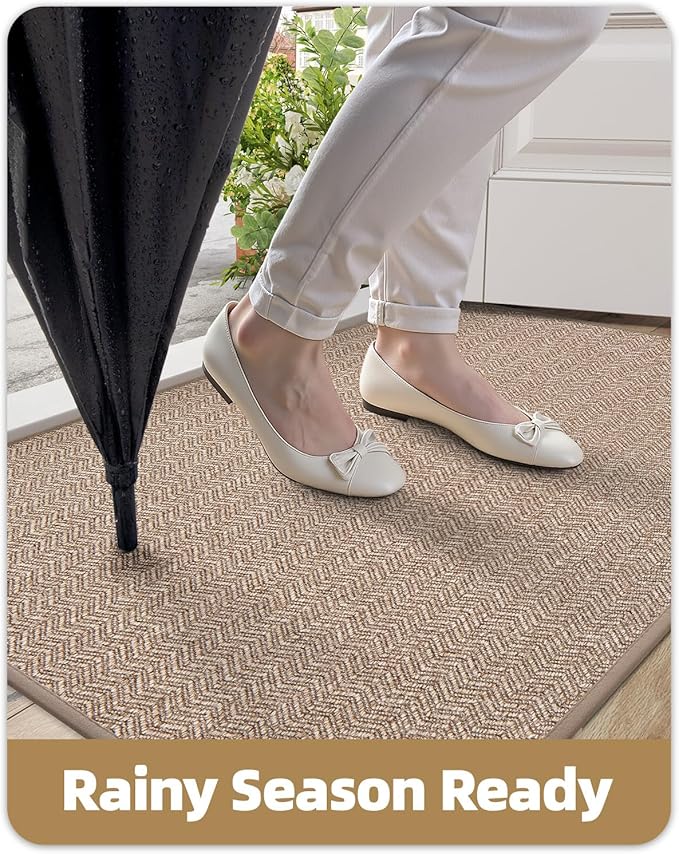 Color&Geometry Large Front Door Mat Indoor Entrance, 24"X48" Indoor Mats for Entryway Non Slip Rubber Backed, 2x4 Dirt Trapper Double Door Mat Washable, Dark Khaki (Rolled-up NO Creases)