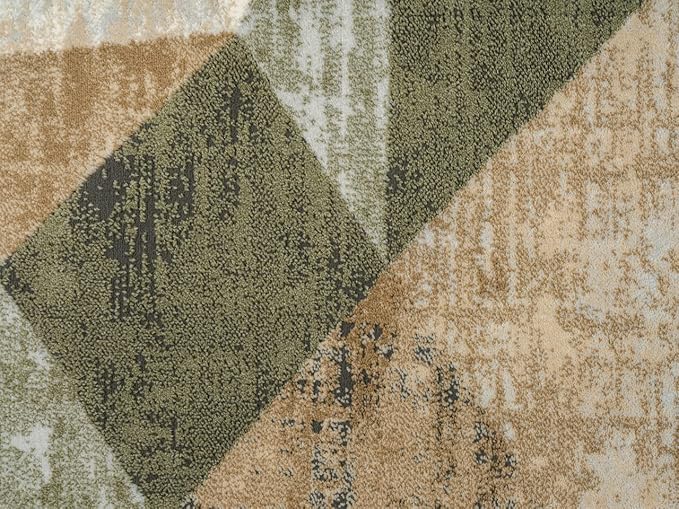 Abani Savoy Collection Area Rug - Green and Cream Geometric Design - 4'x6' - Easy to Clean - Durable for Kids and Pets - Non-Shedding - Medium Pile - Soft Feel - for Living Room, Bedroom, and Office